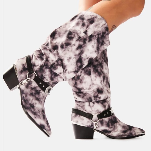 Dolls Kill Shoes Dolls Kill Tie Dye Black Moon Cowboy Boots Brand